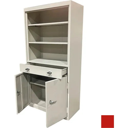Steel Cabinets USA Bookcase Storage Cabinet with Drawers, 36"W x 18"D x 72"H, Signal Red, All-Welded