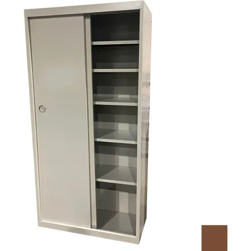 Steel Cabinets USA Sliding Door Storage Cabinet, 36"W x 21"D x 72"H, Walnut, All-Welded